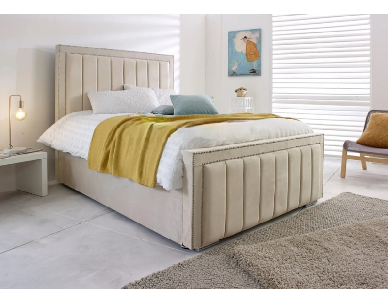 Anna Bed Frame | Modern Cushioned Panels & Lines | Sloomy
