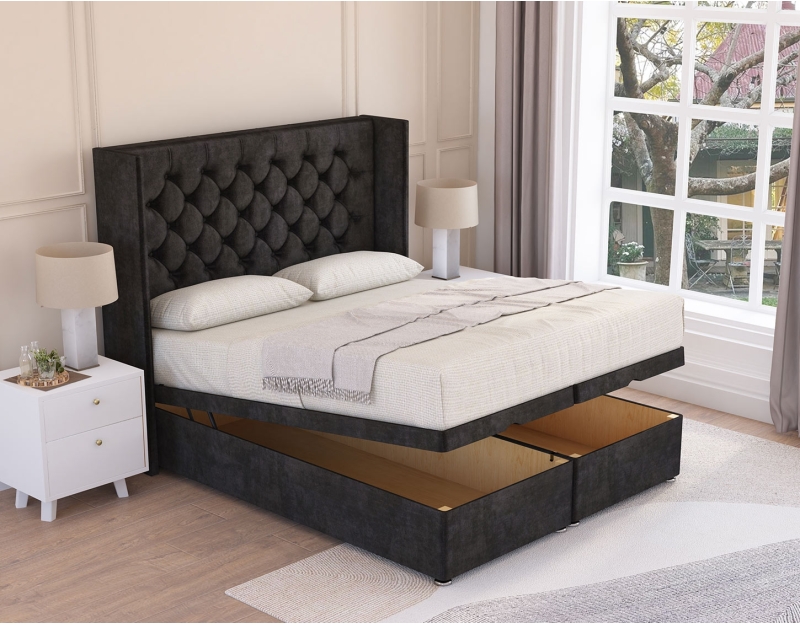Dior Ottoman Storage Bed | Winged Chesterfield Style | Sloomy