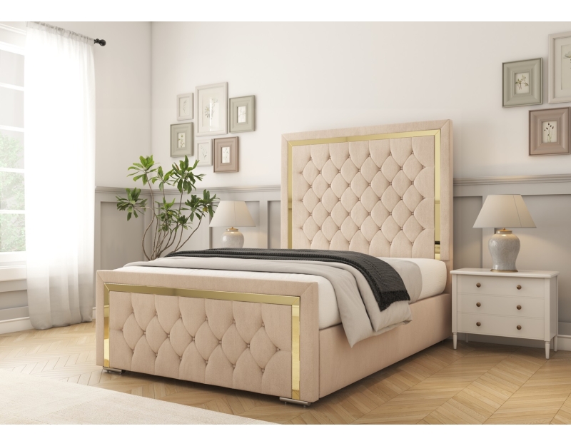 Wilton Gold Bed Frame – Stylish Bed with Storage Options